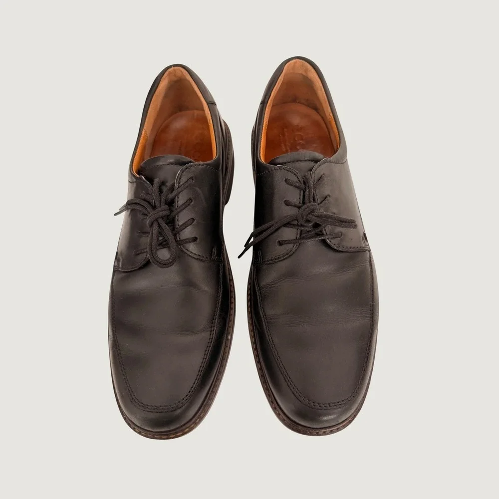 ECCO Mens Black Leather Apron Toe Derby Shoes Lace Up Dress Shoes EU 43 US 9-9.5